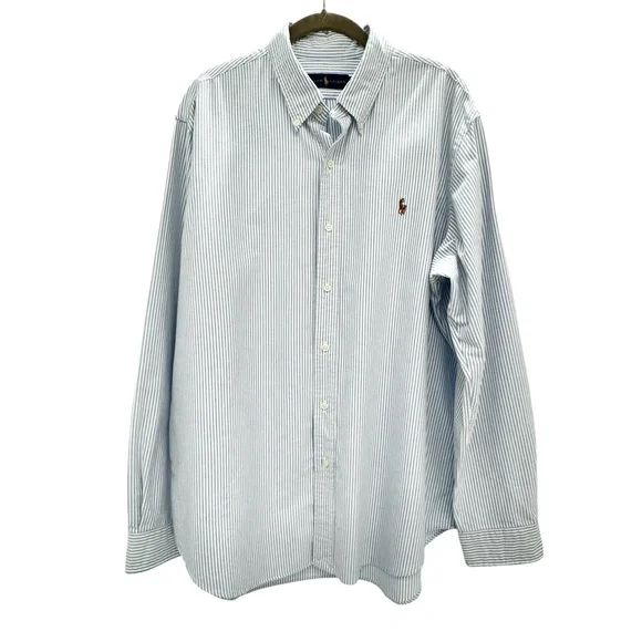 POLO RALPH LAUREN CLASSIC FIT BLUE/WHITE STRIPED COTTON OXFORD BUTTON DOWN SHIRT